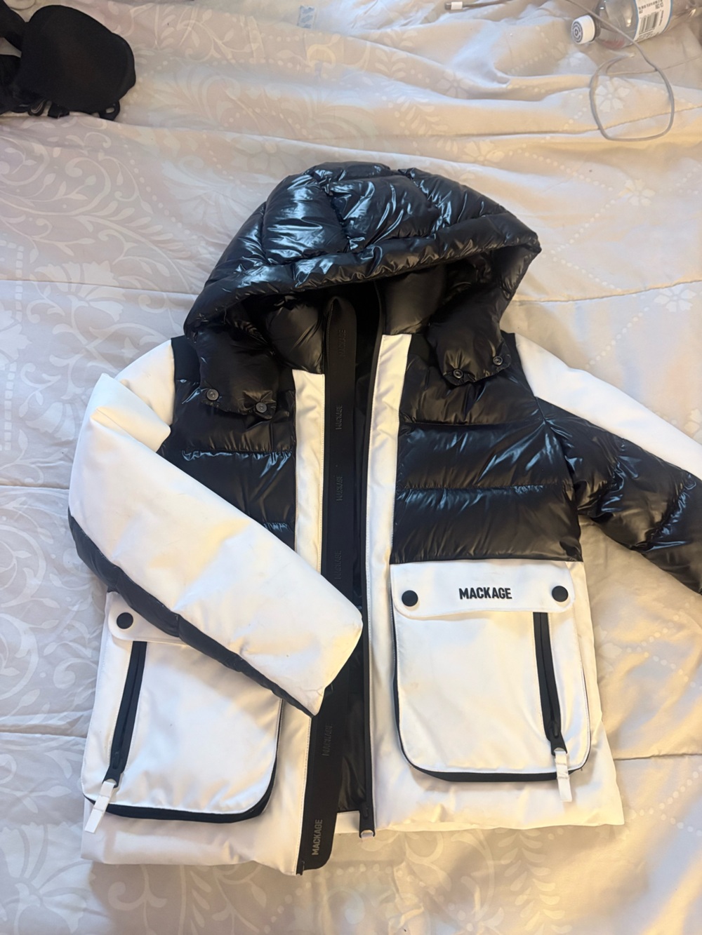 Mackage Black & White Glossy Quilted Puffer Coat